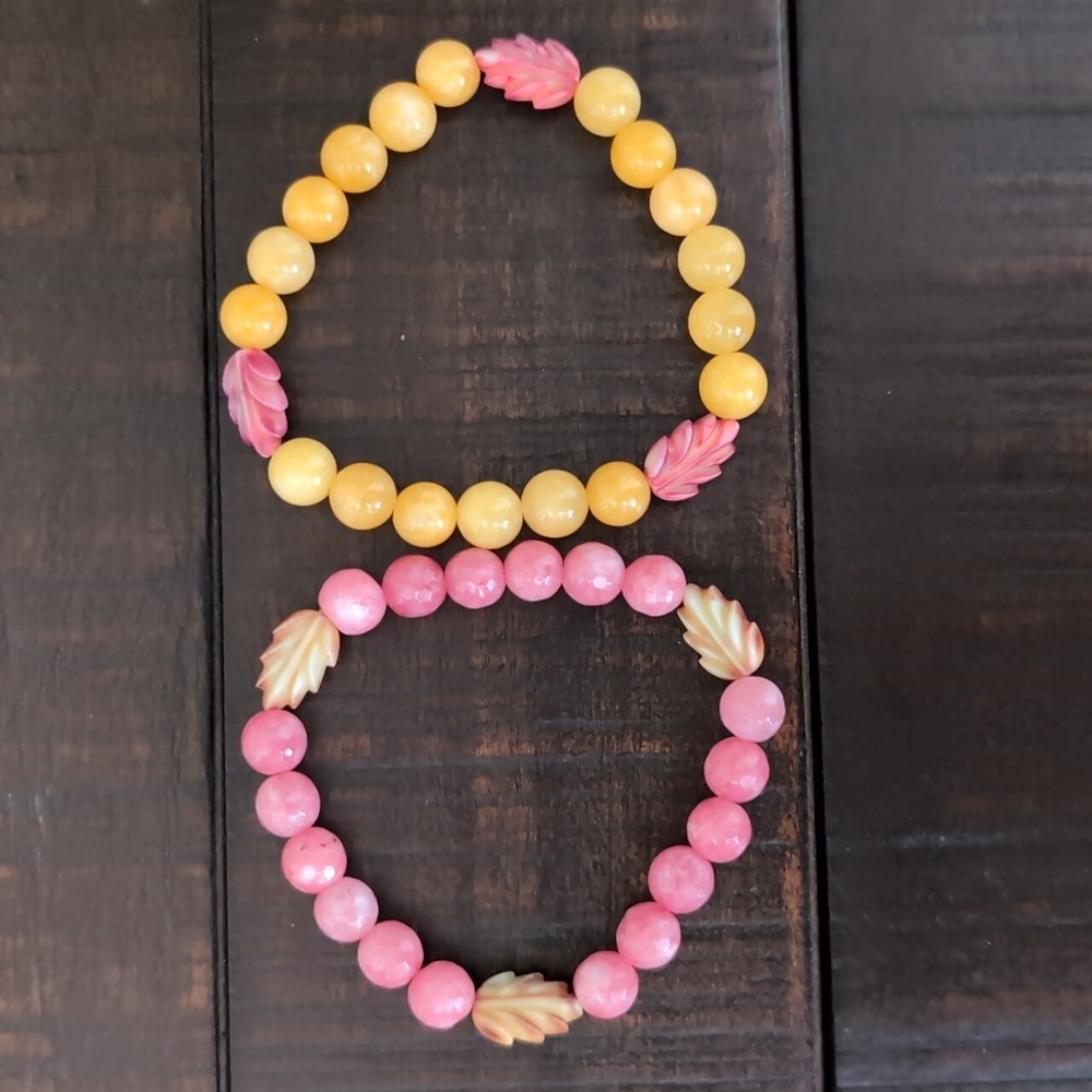 Pink Coral and Mellite Gemstone Bracelets